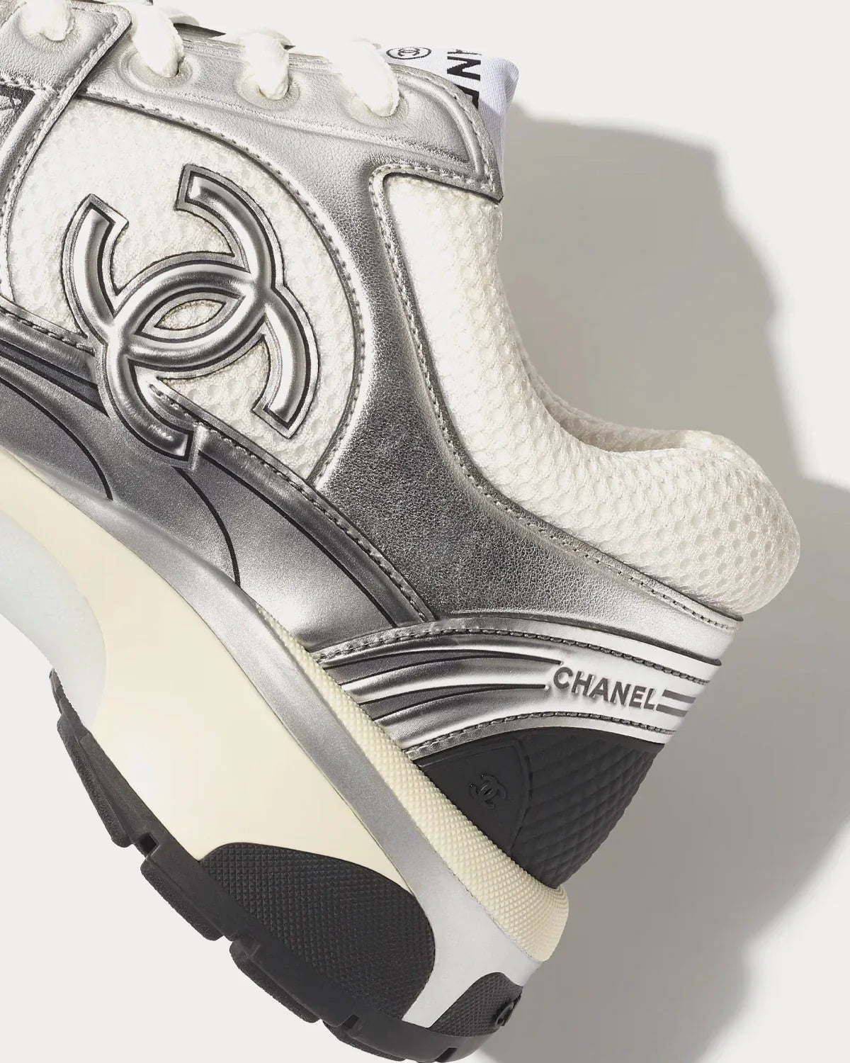 Chanel Fabric & Laminated White & Silver Low