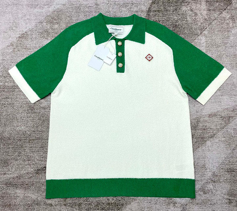CASABLANCA Colour Blocking Boucle Polo Shirt White/Green