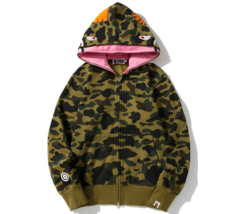 BAPE 1st Camo Shark Full Zip Double Hoodie Green