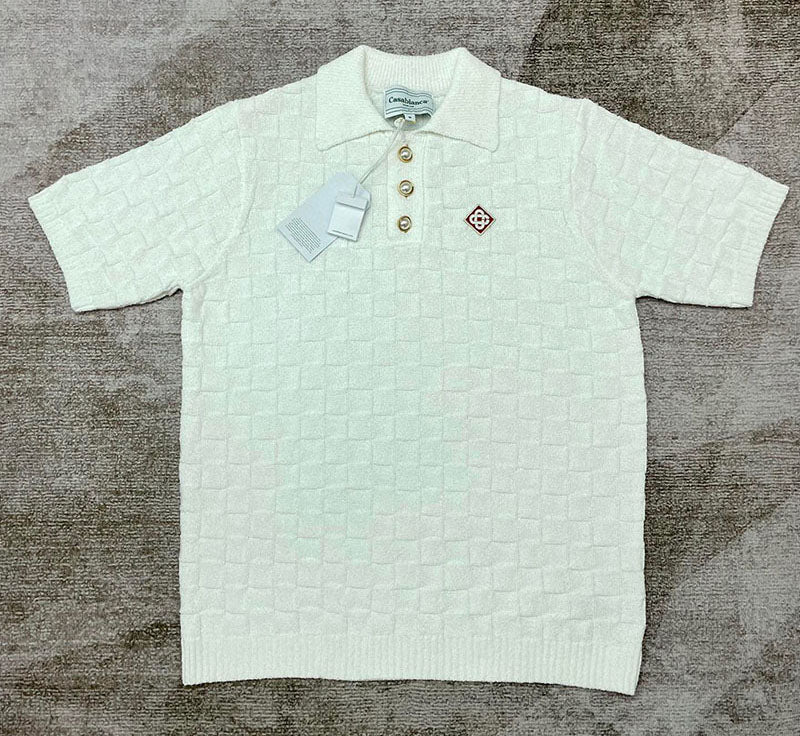 CASABLANCA logo-embroidered Bouclé Polo Shirt White