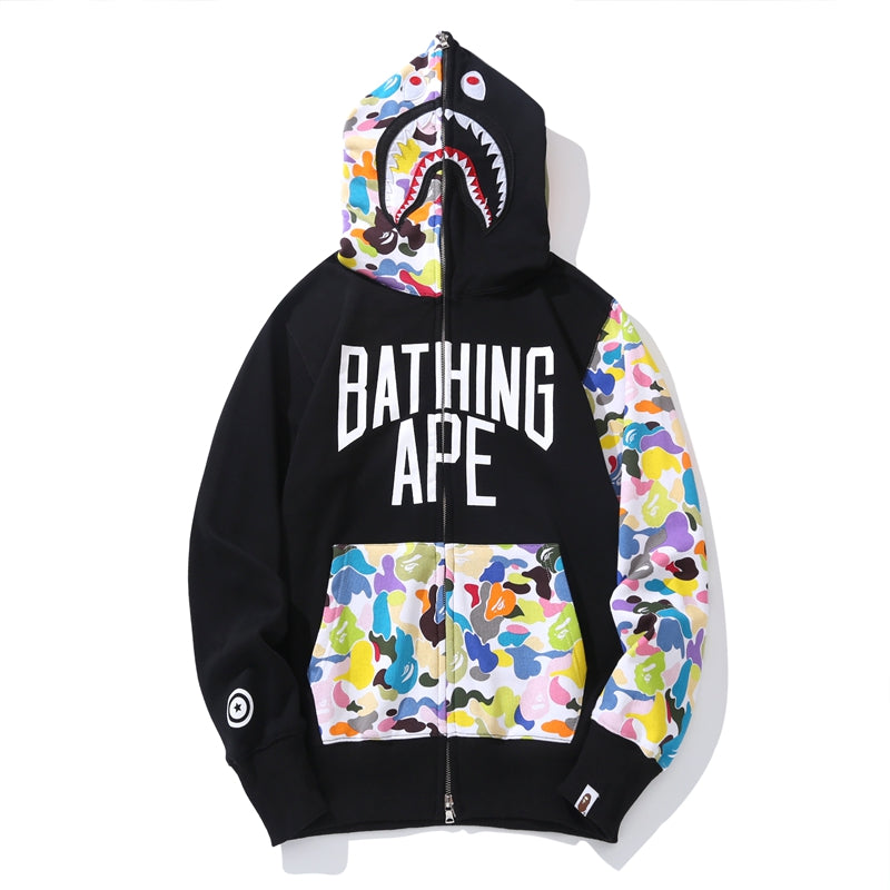 BAPE Multi Camo NYC Logo Shark Full Zip Hoodie Black