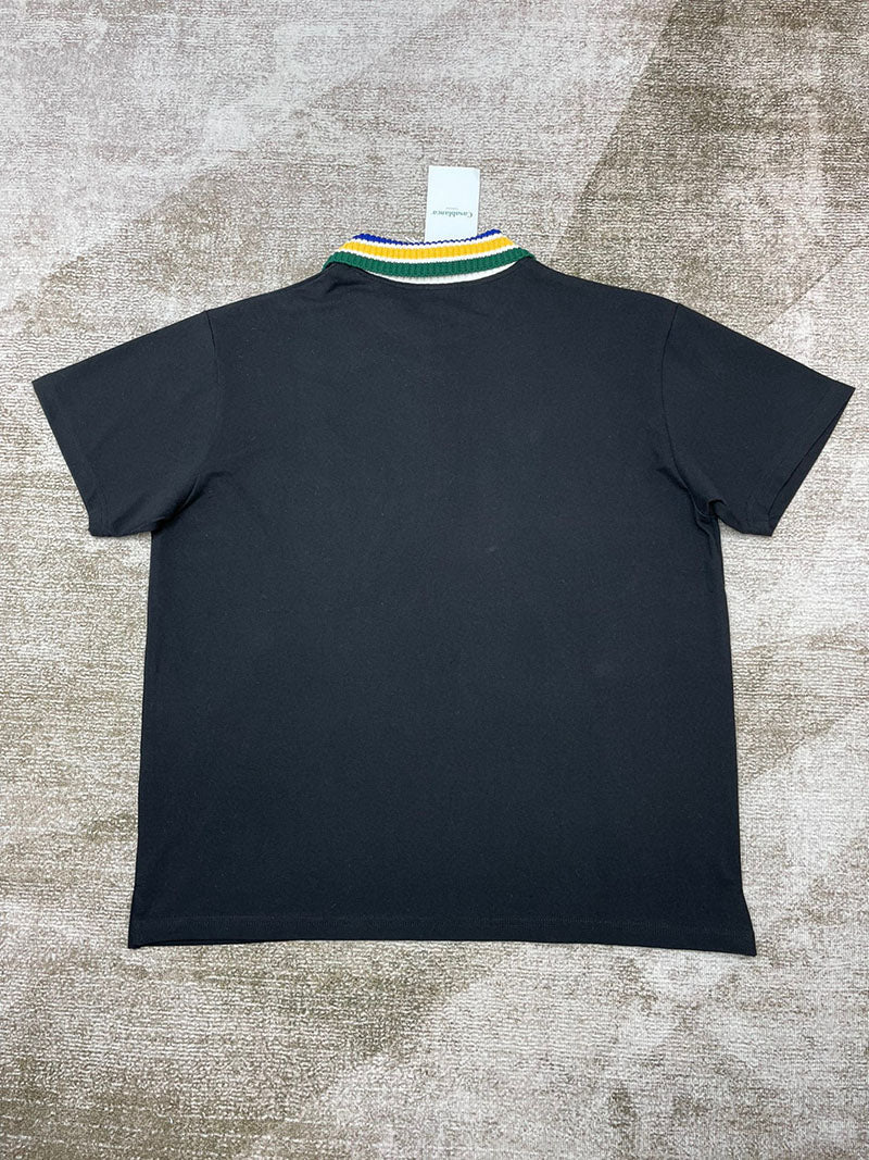 CASABLANCA Stripe Knit Collar Polo Shirt Black