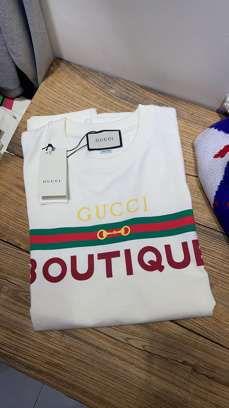 GUCCI Boutique Print Cotton T-shirt White