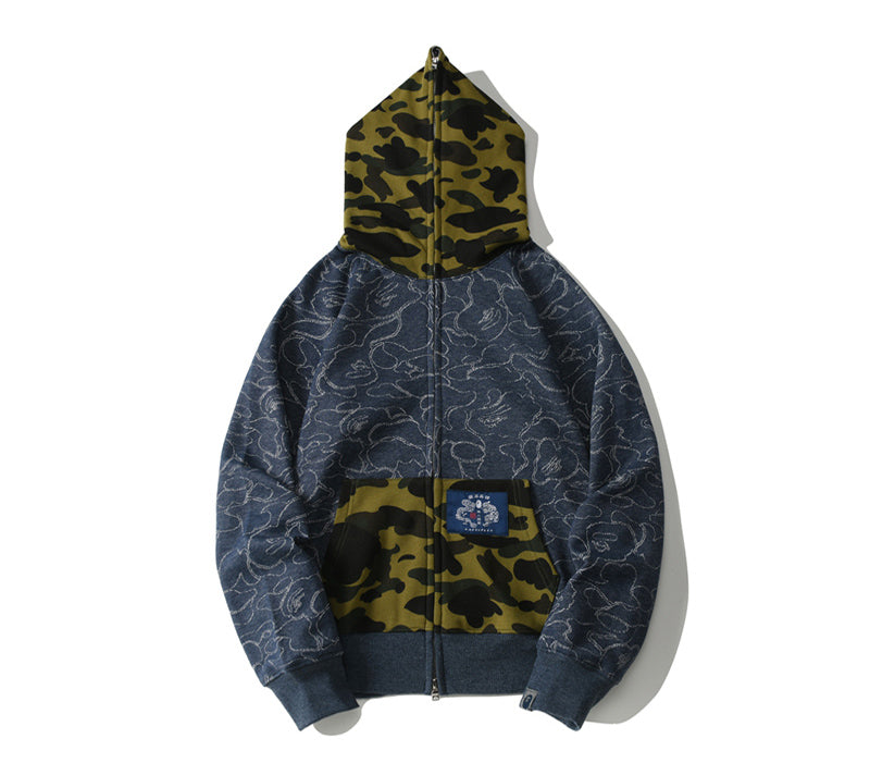 BAPE ABC Camo Relaxed Fit Full Zip Hoodie Navy