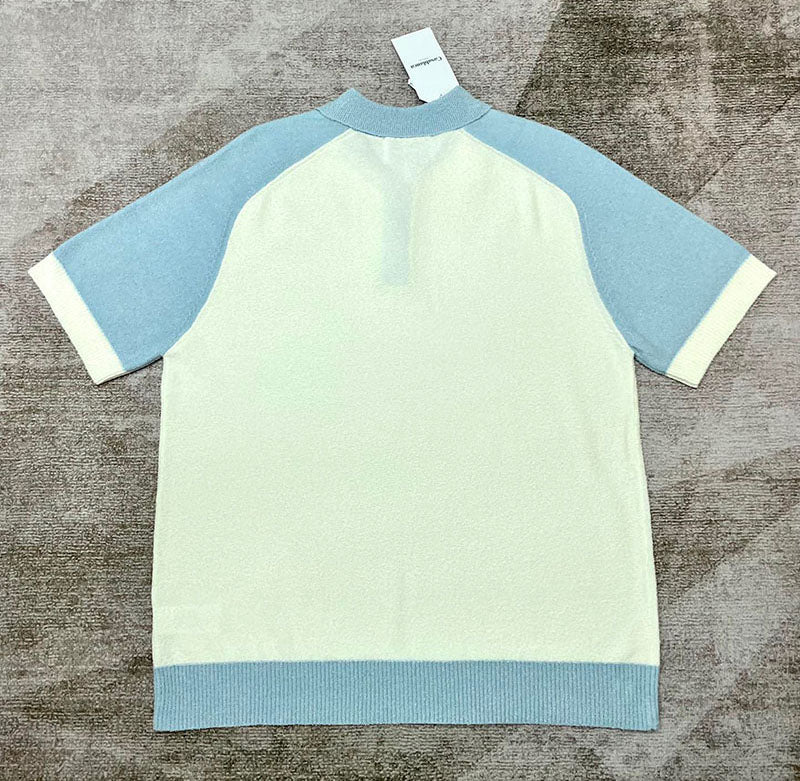 CASABLANCA Colour Blocking Boucle Polo Shirt White/Blue