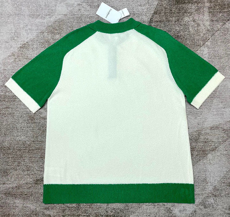CASABLANCA Colour Blocking Boucle Polo Shirt White/Green