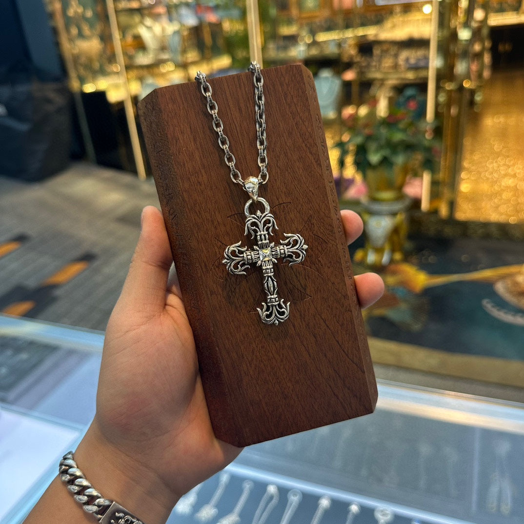 Chrome Hearts - Sterling Silver Retro Punk style Flame Cross Pendant