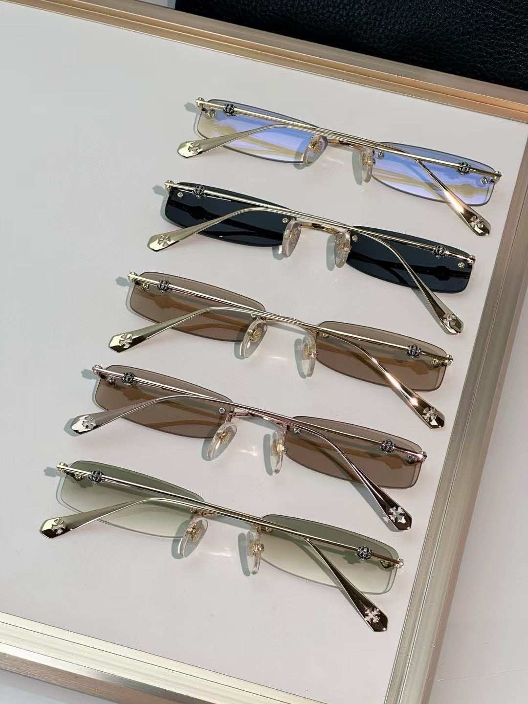 Chrome Hearts Rectangle Rimless Sunglasses Caramell