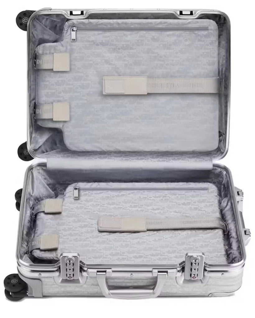 Dior x RIMOWA Carry-On Suitcase Silver Dior Oblique Aluminum