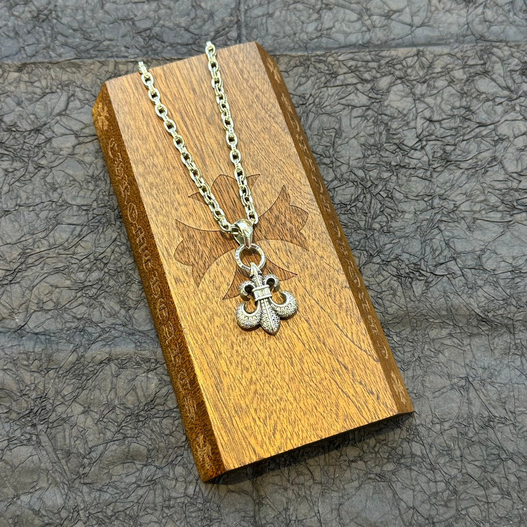 Chrome Hearts - Diamond Fleur de Lys Necklace Silver