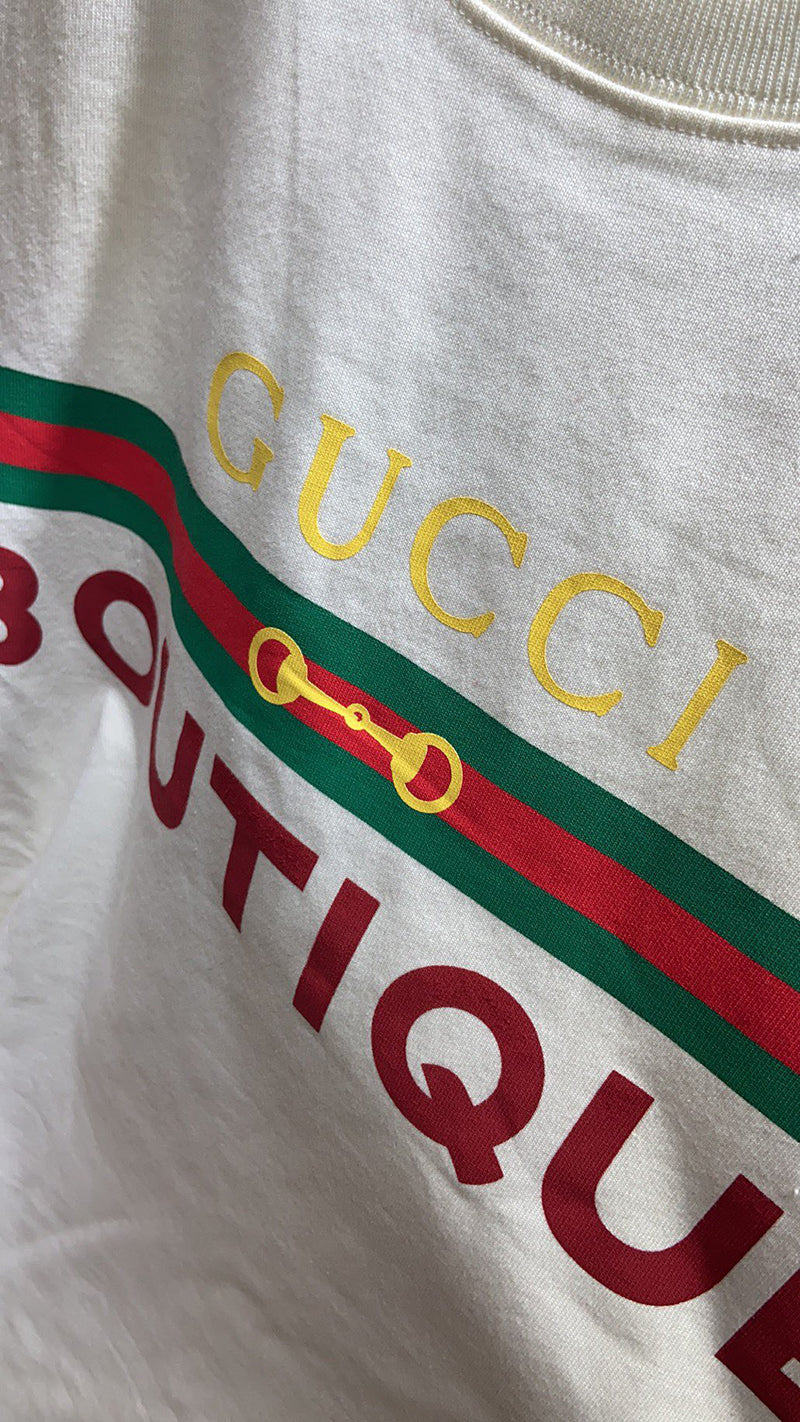 GUCCI Boutique Print Cotton T-shirt White
