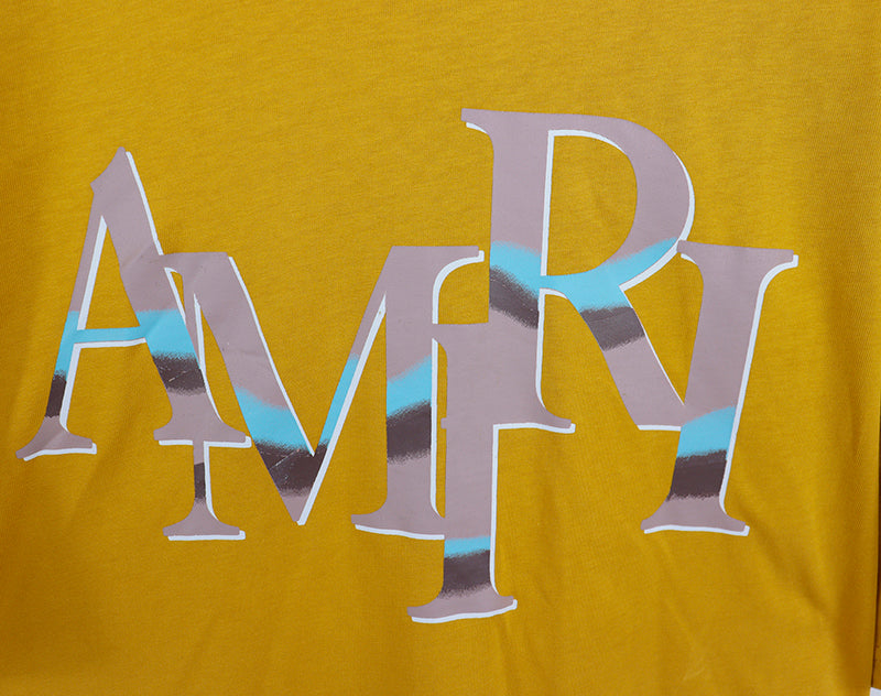 AMIRI STAGGERED CHROME PRINT T-SHIRT YELLOW