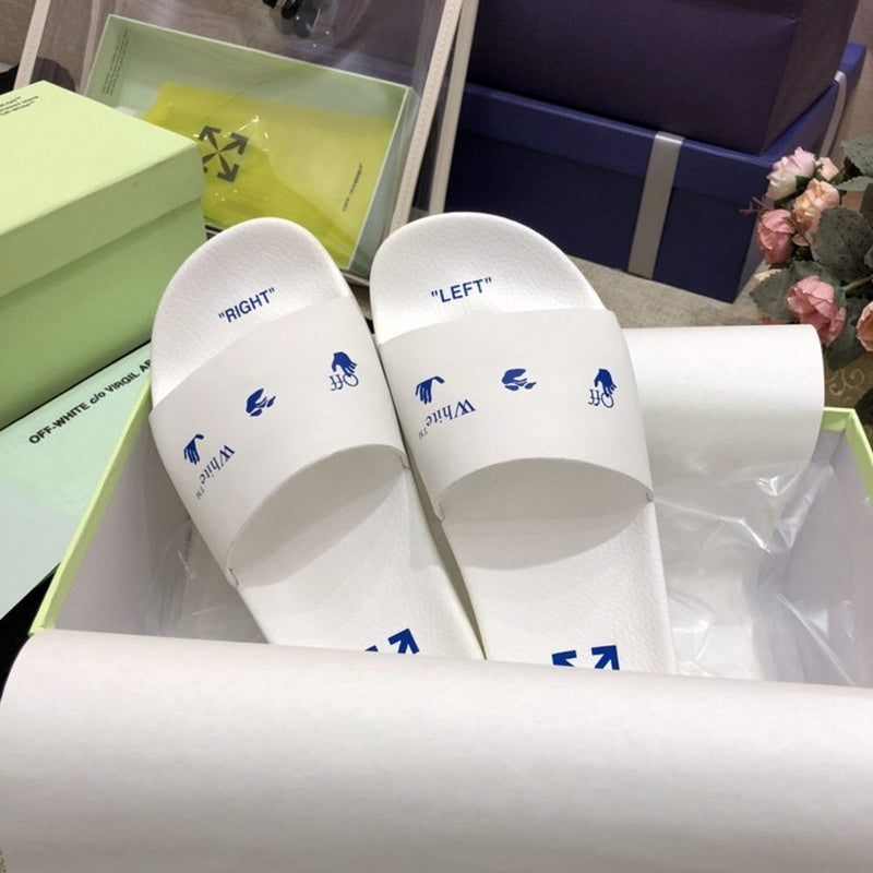 OFF-WHITE Logo Slides White Blue