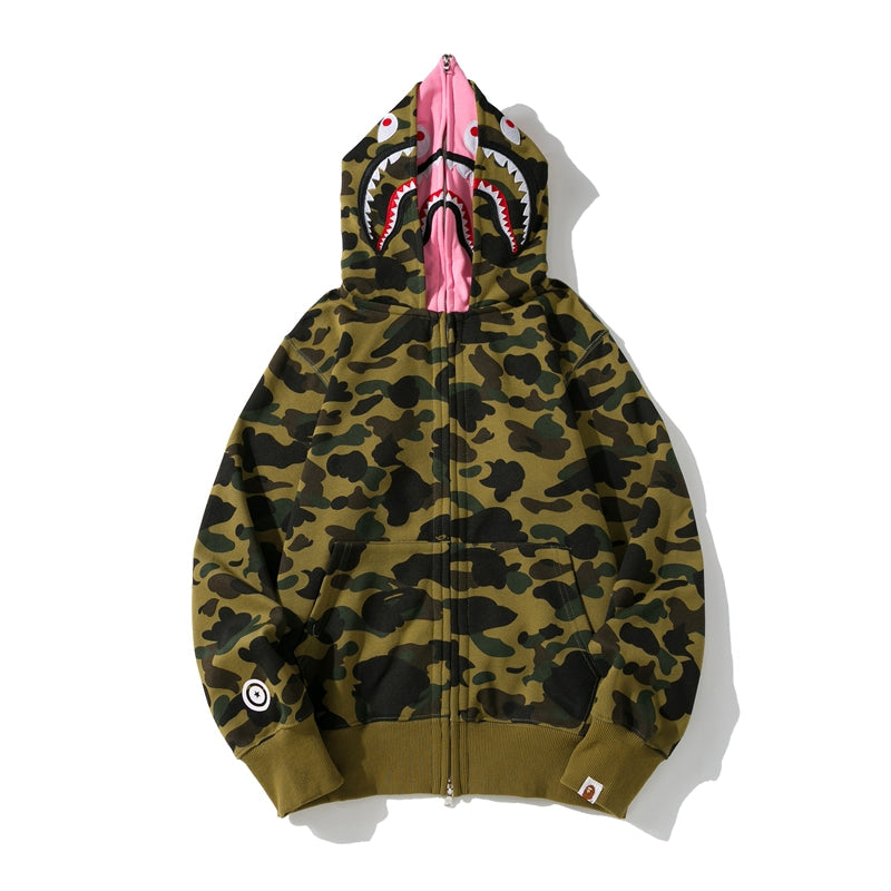 BAPE 1st Camo Shark Full Zip Double Hoodie Green