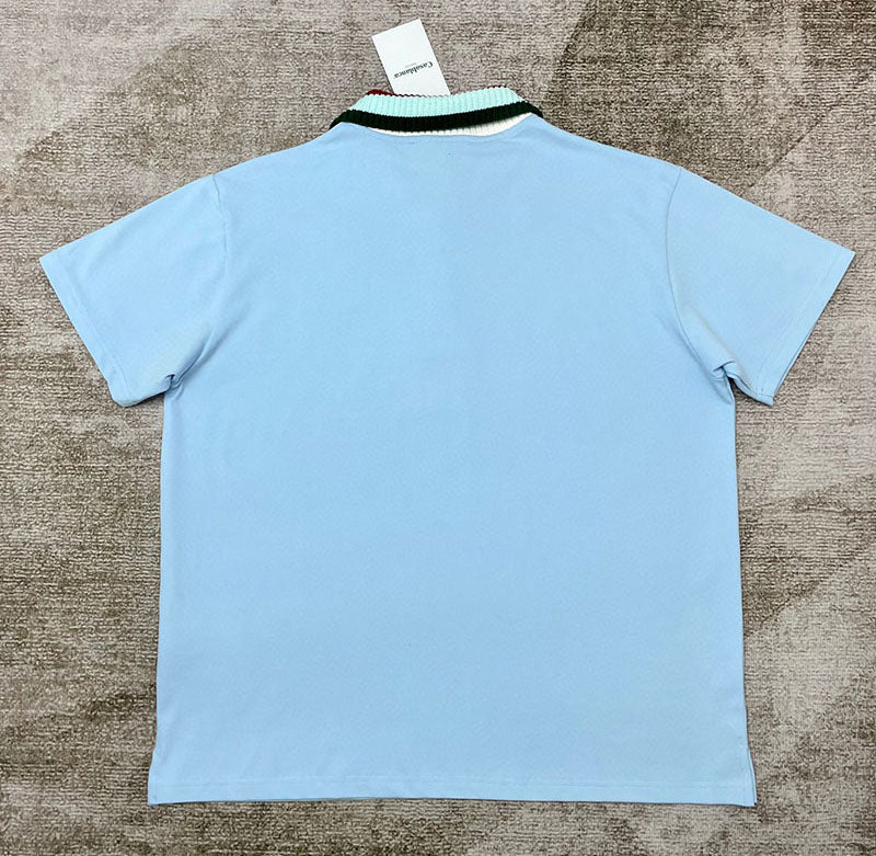 CASABLANCA Stripe Knit Collar Polo Shirt Blue