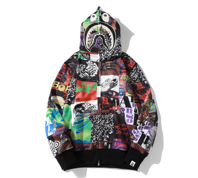 BAPE Album Monogram Shark Hoodie Multicolor