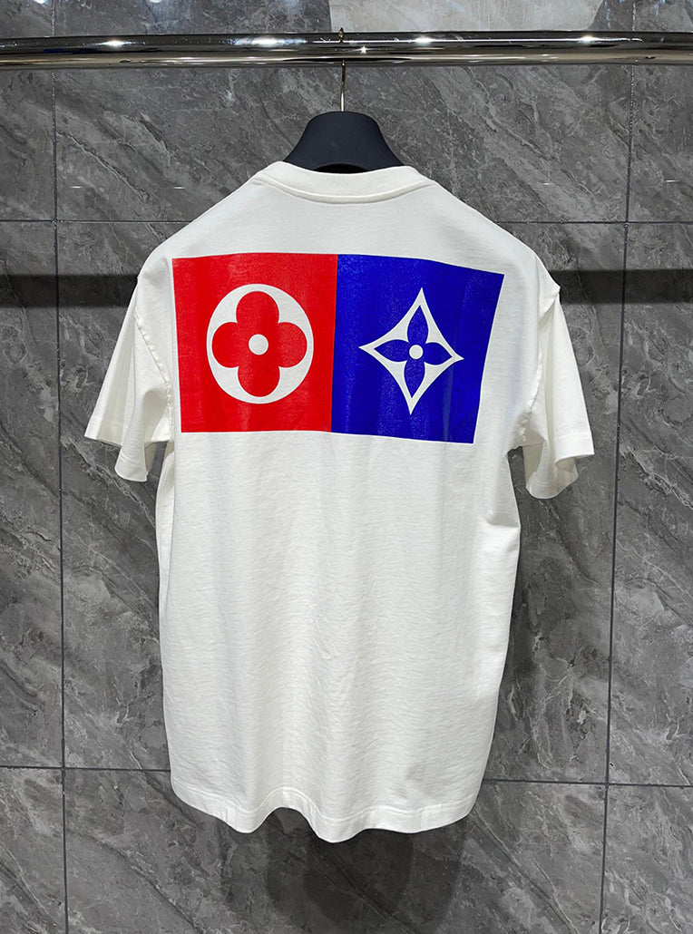 Louis Vuitton LV Red n Blue Logo Badge White