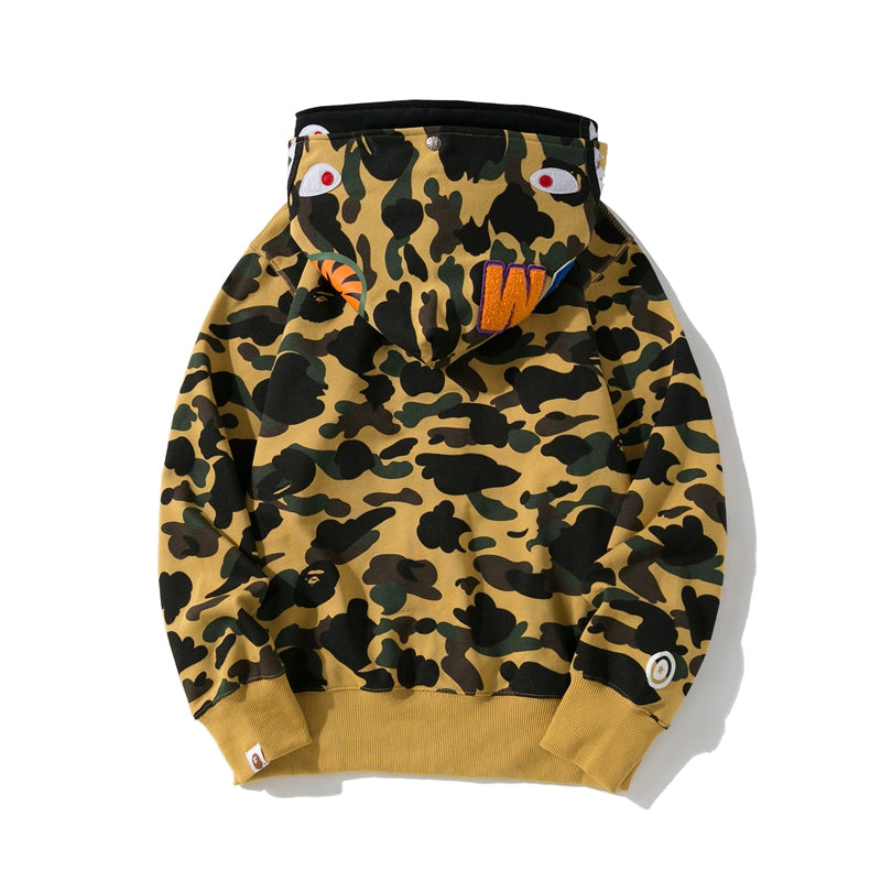 BAPE 1st Camo Shark Full Zip Double Hoodie Yellow