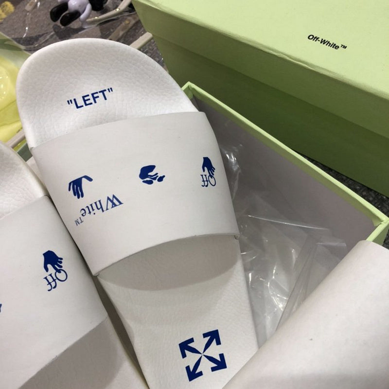 OFF-WHITE Logo Slides White Blue