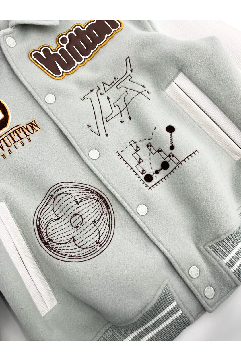 Louis Vuitton 2023 Patchwork Grey & White Varsity Jacket