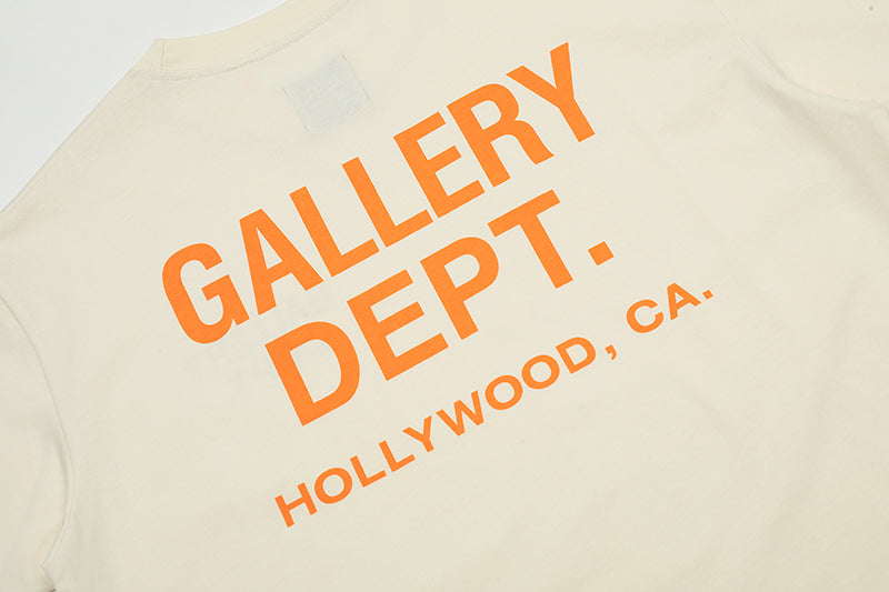 Gallery Dept. Logo Print Crew Neck T-Shirt Cream/Orange