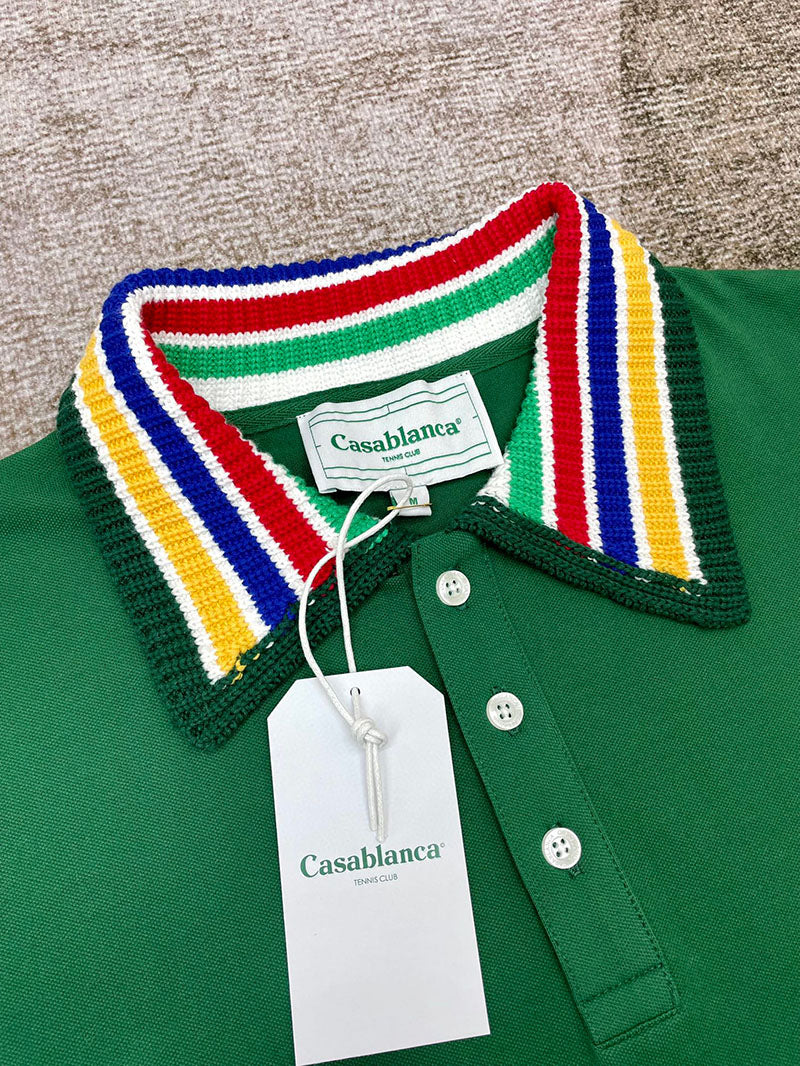 CASABLANCA Stripe Knit Collar Polo Shirt Green