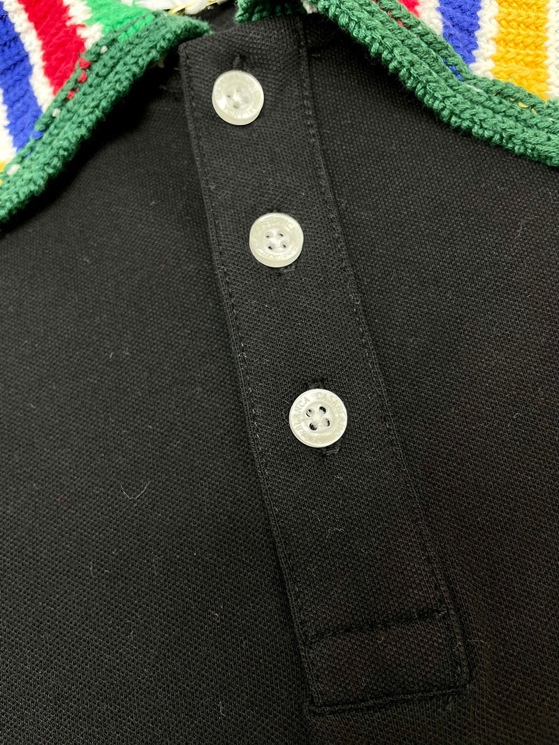 CASABLANCA Stripe Knit Collar Polo Shirt Black