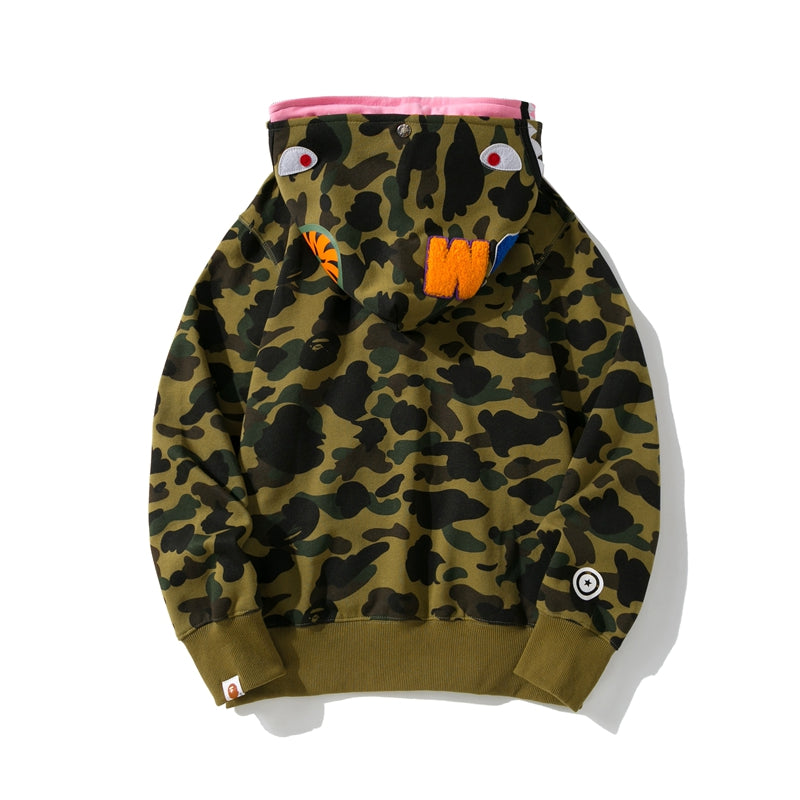 BAPE 1st Camo Shark Full Zip Double Hoodie Green