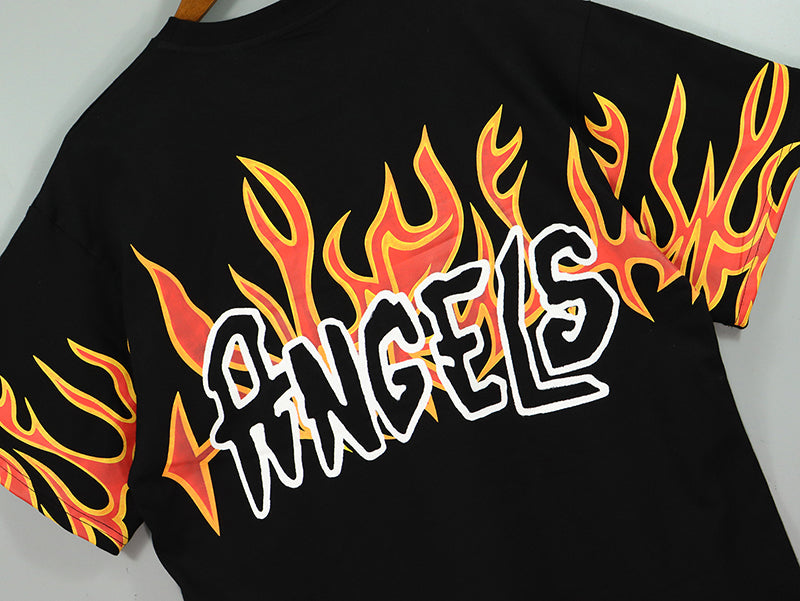 Palm Angels Garment Dye Palm Graffiti Flames Tshirt Black