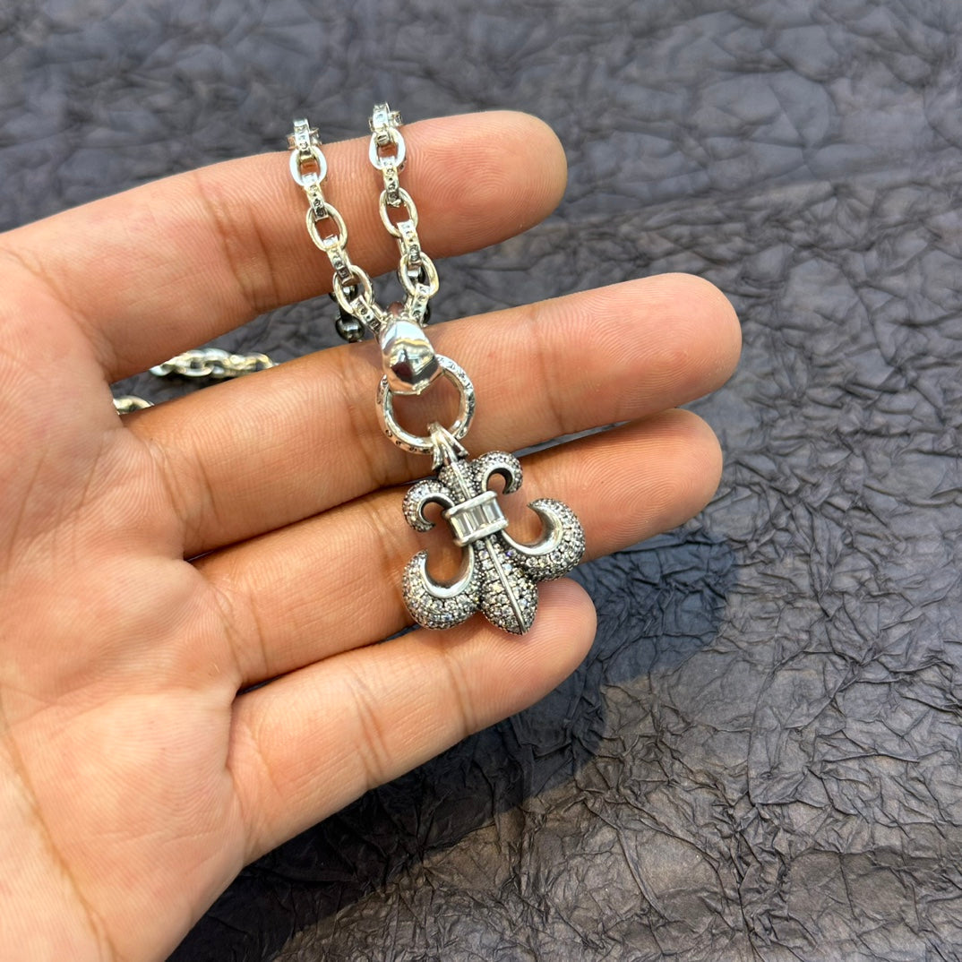 Chrome Hearts - Diamond Fleur de Lys Necklace Silver