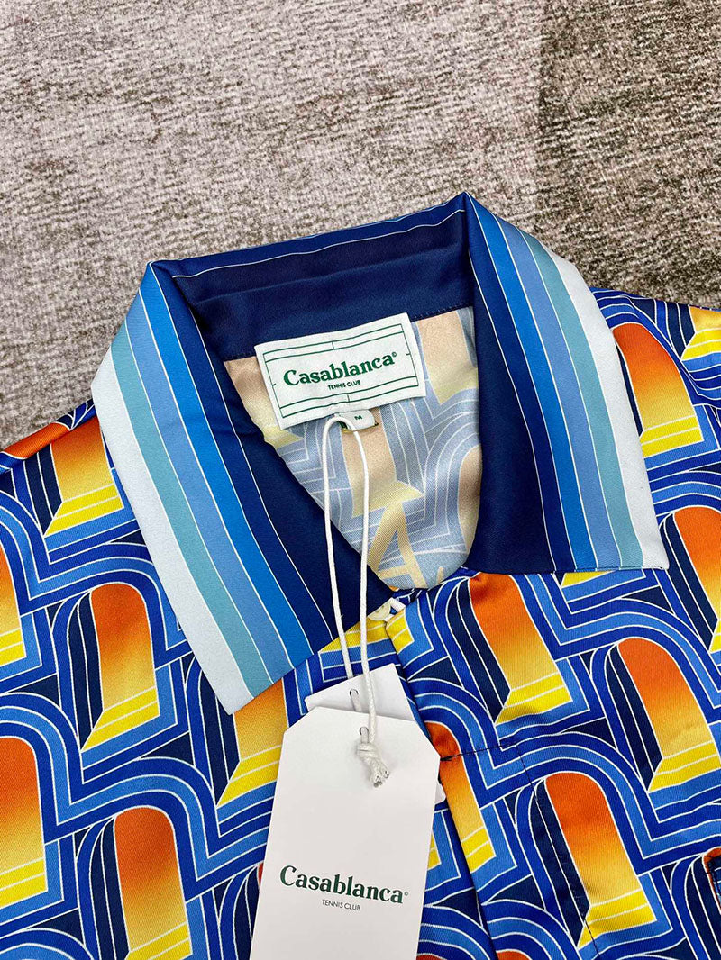 CASABLANCA L'Arche De Nuit Cuban Collar Silk Shirt