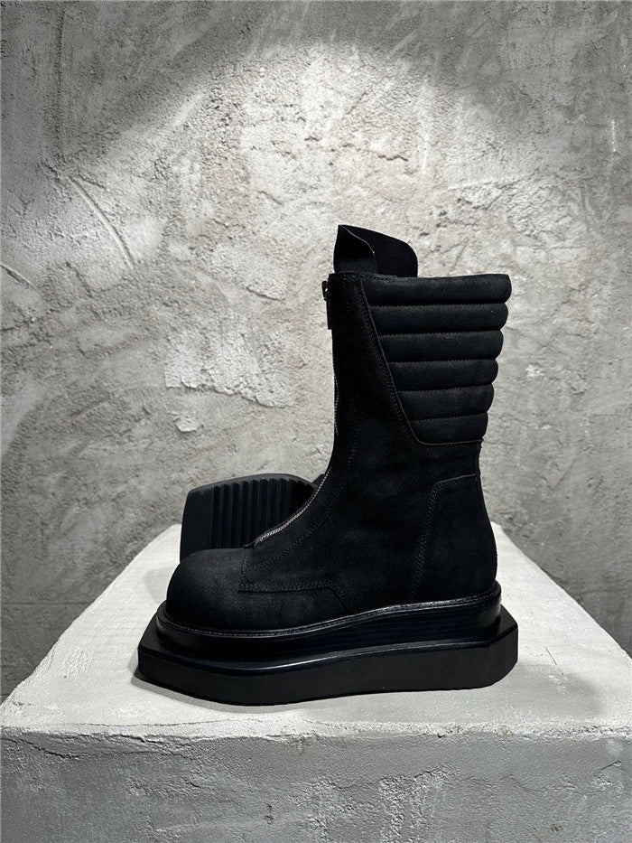 Rick Owens Black Moto Cyclops Suede Boots