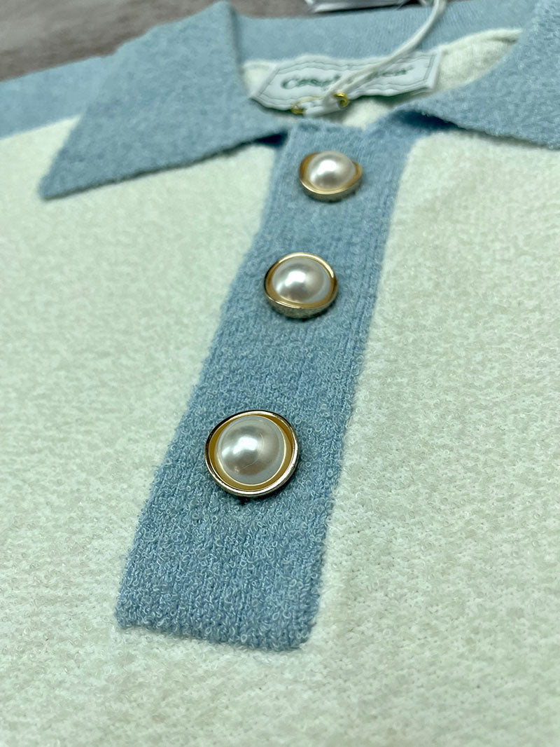 CASABLANCA Colour Blocking Boucle Polo Shirt White/Blue
