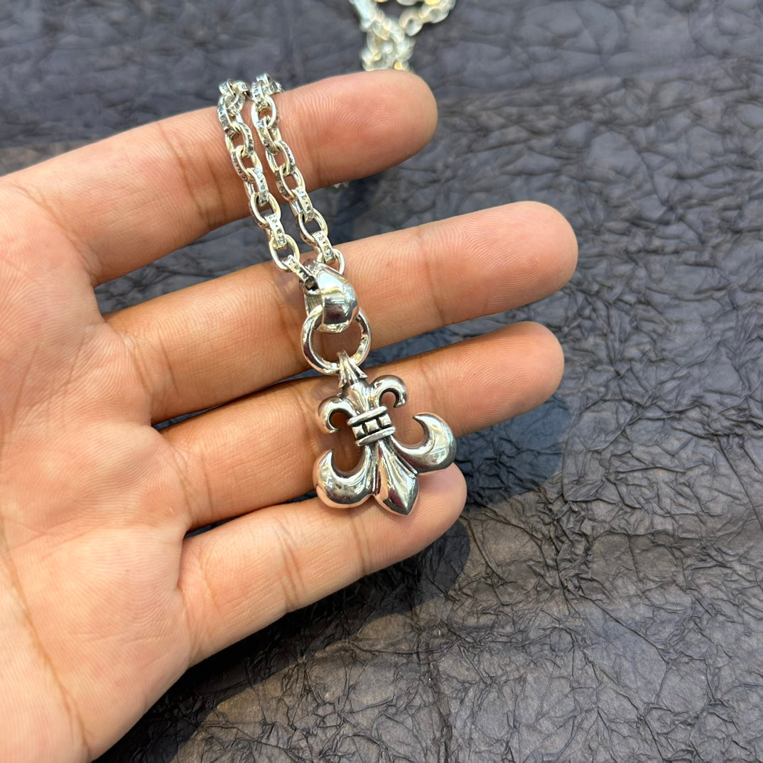 Chrome Hearts - Diamond Fleur de Lys Necklace Silver