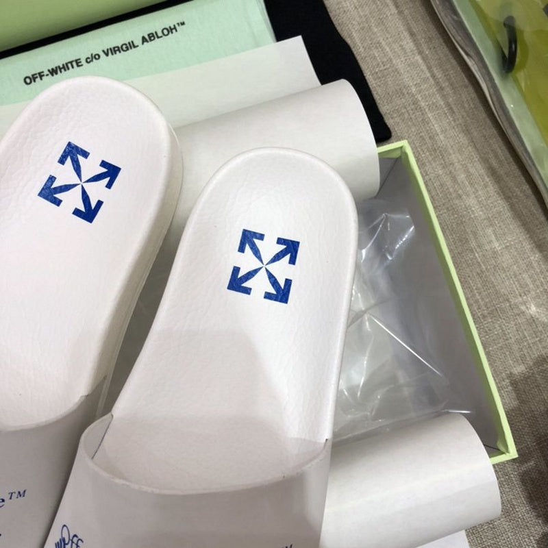 OFF-WHITE Logo Slides White Blue