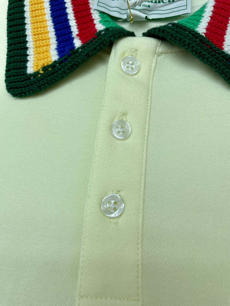 CASABLANCA Stripe Knit Collar Polo Shirt White