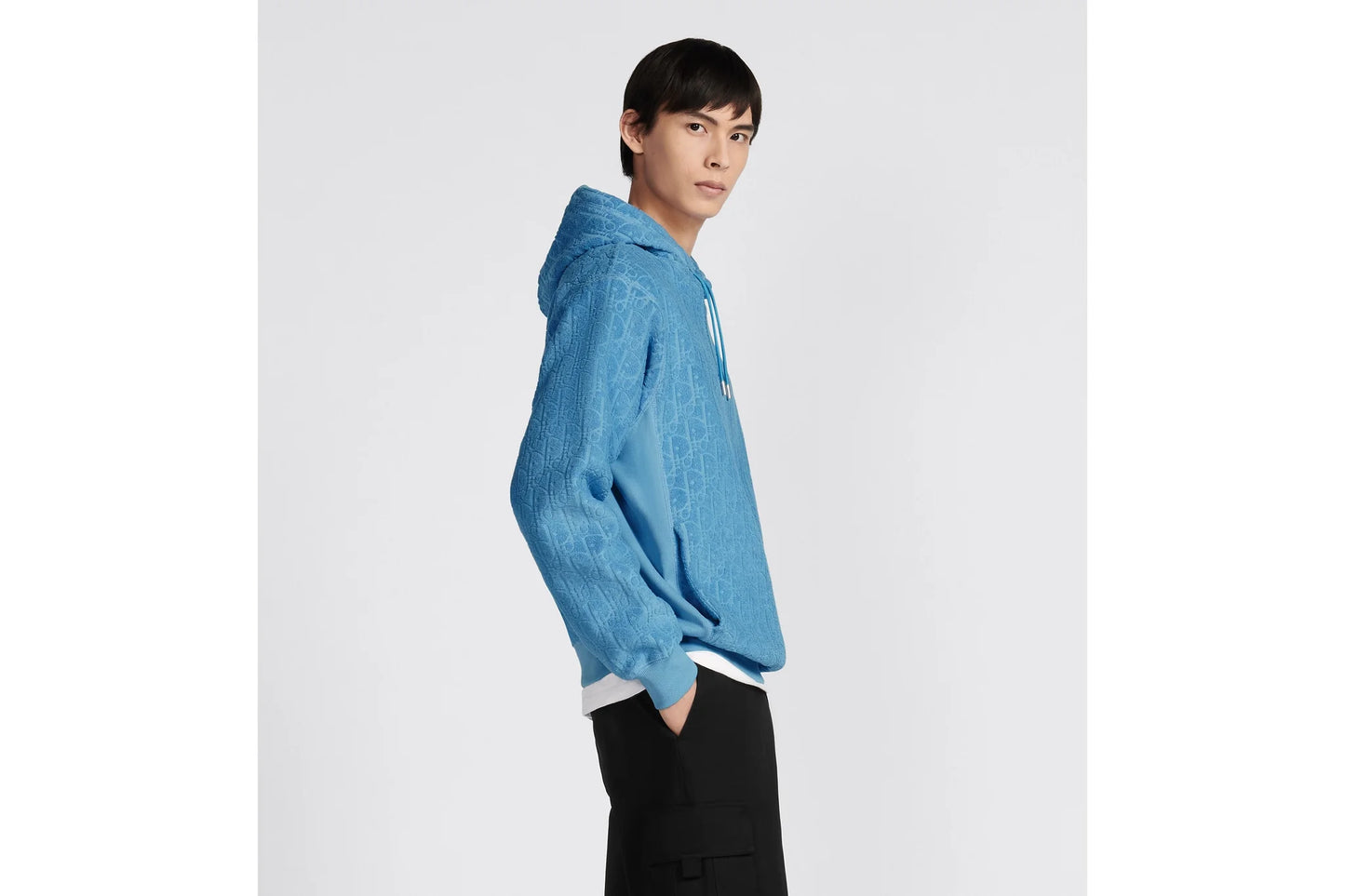 Dior Oblique Hooded Sweatshirt Relaxed Fit Blue Terry