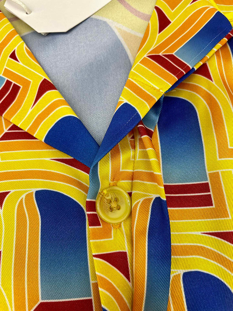 CASABLANCA L'Arche De Nuit Cuban Collar Silk Shirt Yellow