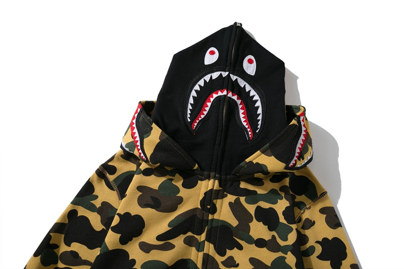 BAPE 1st Camo Shark Full Zip Double Hoodie Yellow
