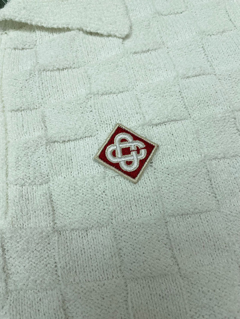 CASABLANCA logo-embroidered Bouclé Polo Shirt White