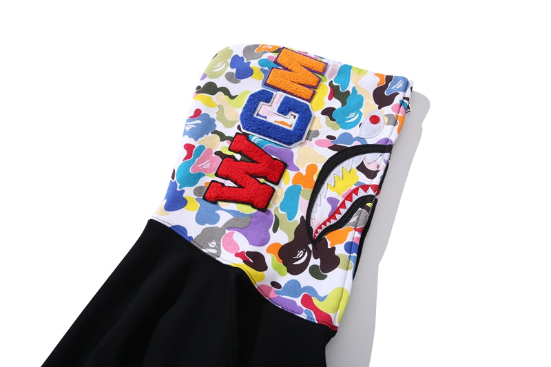 BAPE Multi Camo NYC Logo Shark Full Zip Hoodie Black