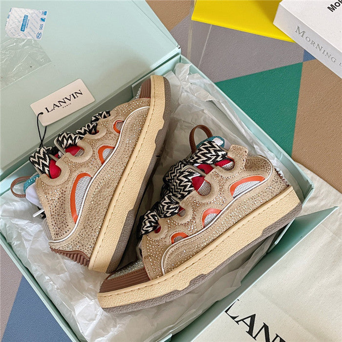Lanvin Curb Sneaker Crystal Suede Beige