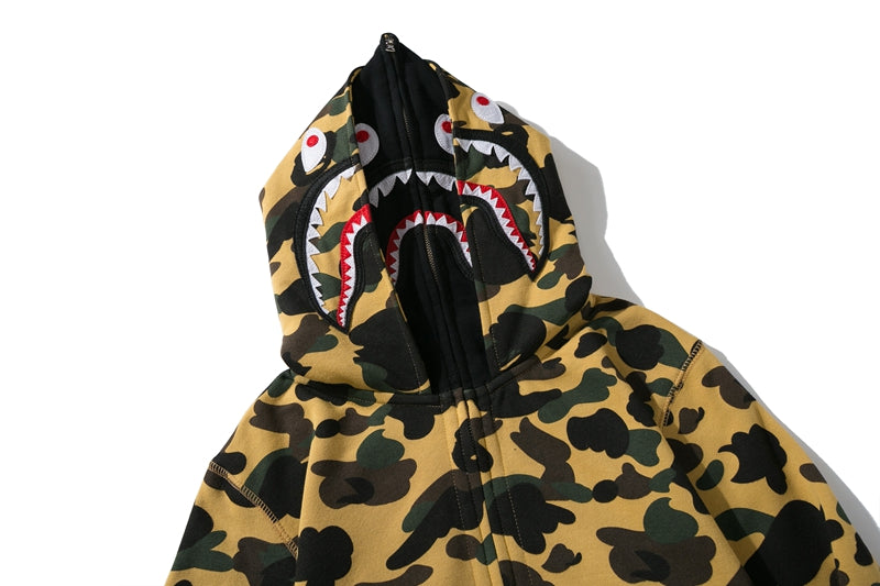BAPE 1st Camo Shark Full Zip Double Hoodie Yellow