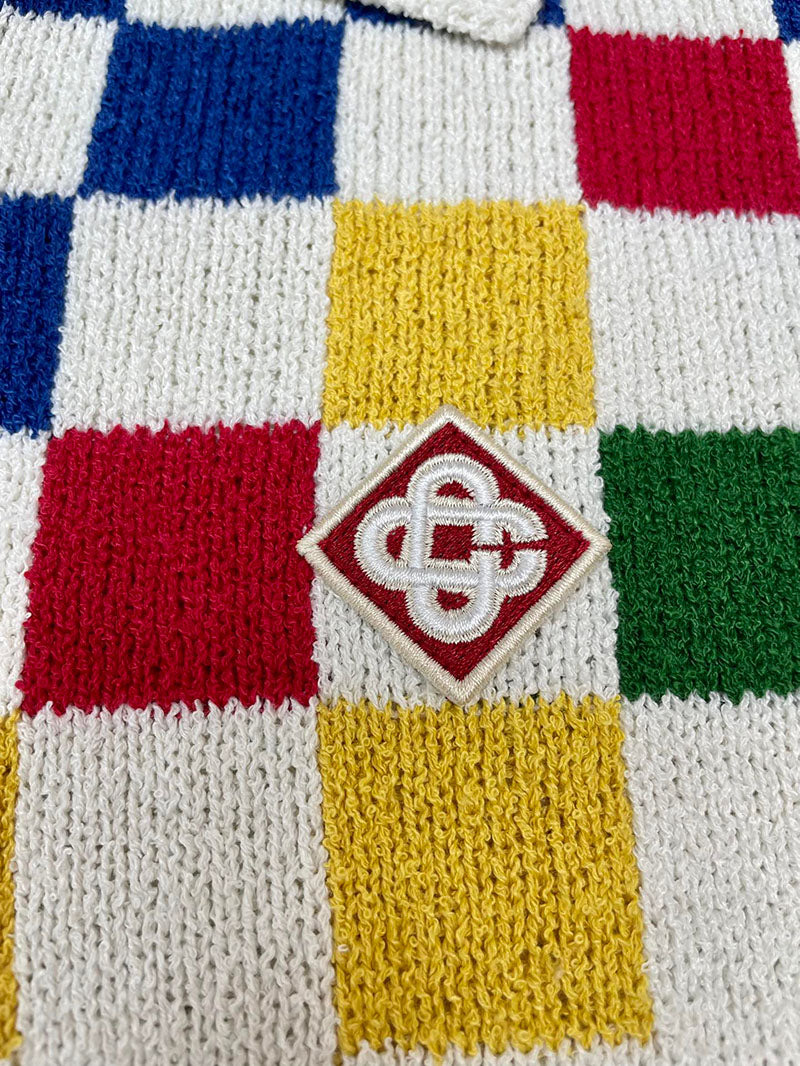 CASABLANCA Logo Patch Check Panelled Knitted Polo Shirt