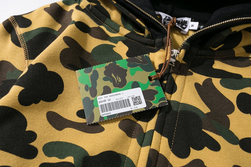 BAPE 1st Camo Shark Full Zip Double Hoodie Yellow