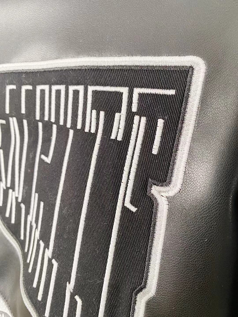 OFF-WHITE c/o Virgil Abloh Leather Varsity Jacket in Black