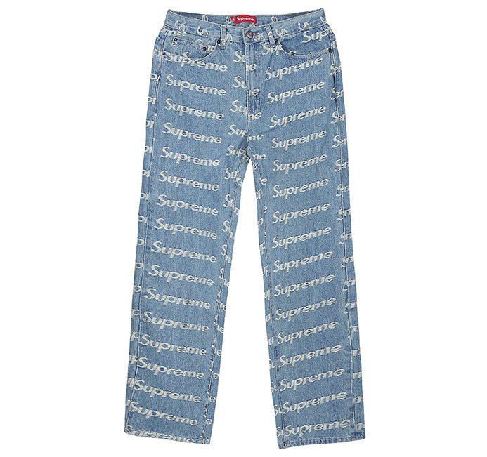Supreme Frayed Logos Denim Trucker Pants BLUE