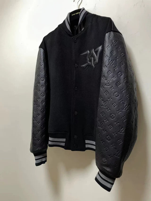 MONOGRAM EMBOSSED BLACK LEATHER AND WOOL BLOUSON | LOUIS VUITTON