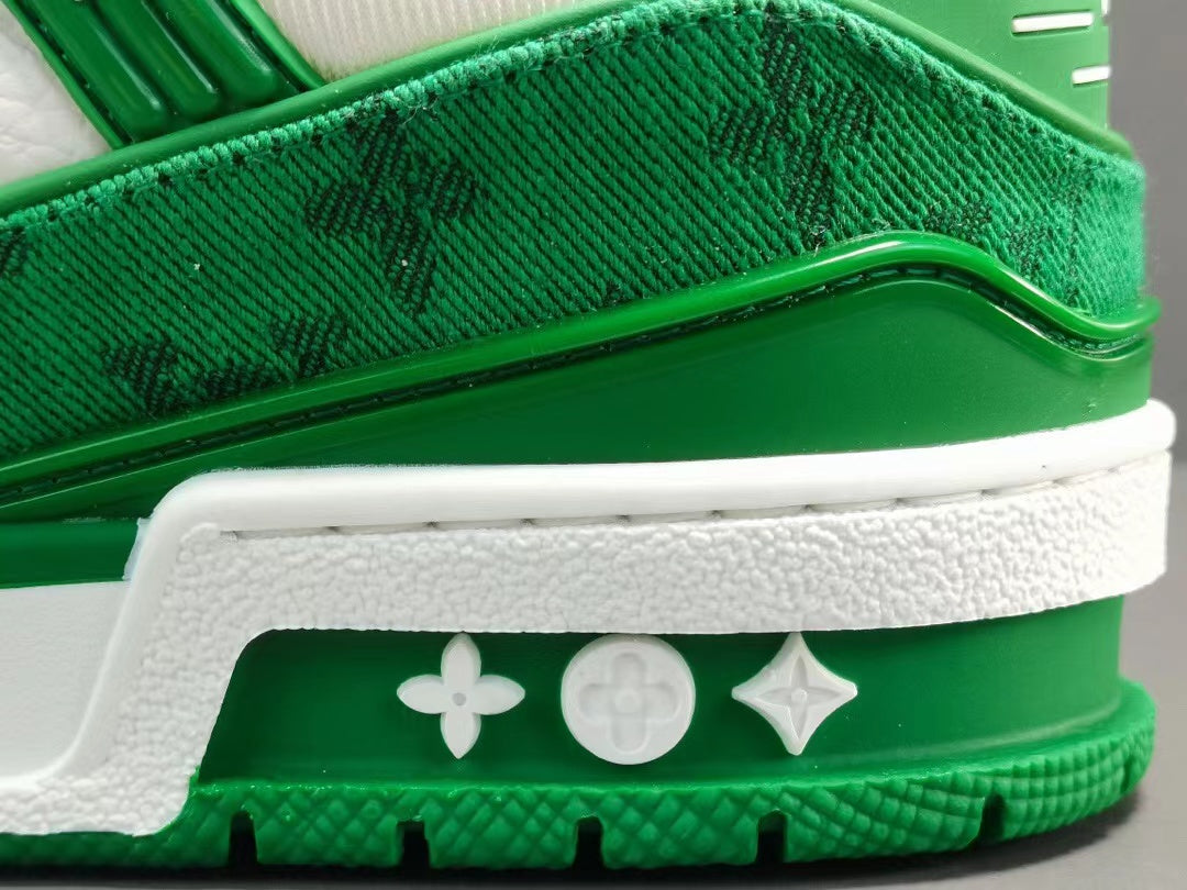 Louis Vuitton Trainer Green Monogram Denim White