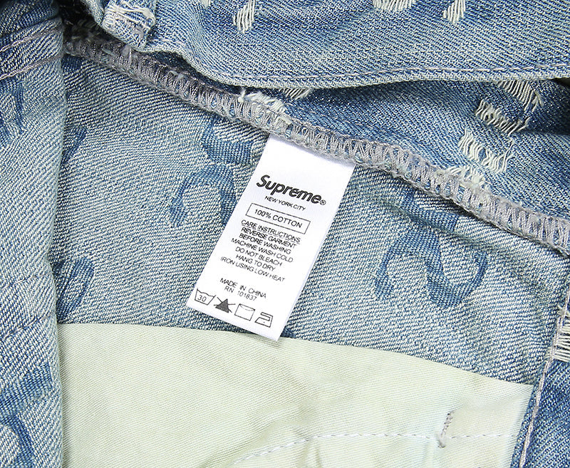 Supreme Frayed Logos Denim Trucker Pants BLUE